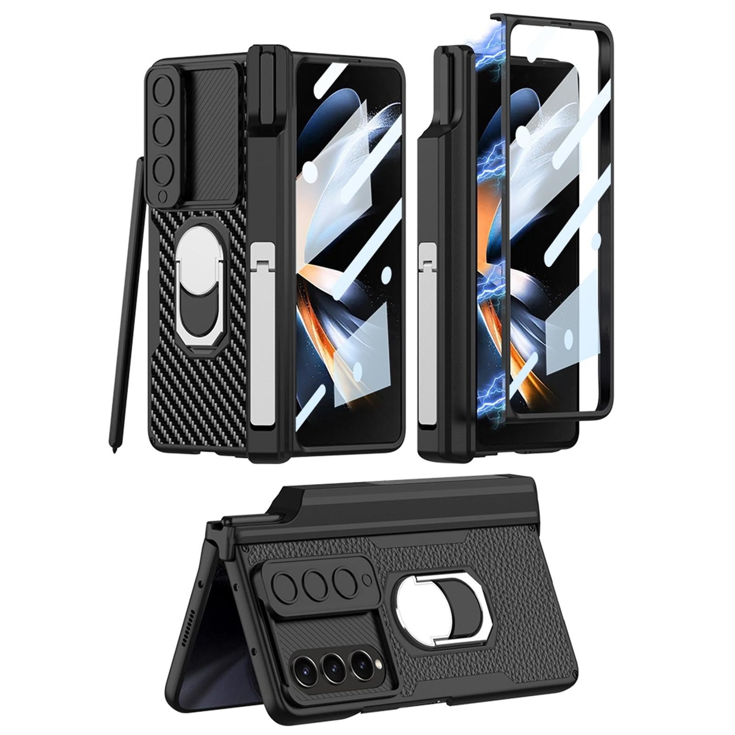 For Samsung Galaxy Z Fold4 5G Magnetic Armor Phone Case - Full Coverage - Carbon Fibre