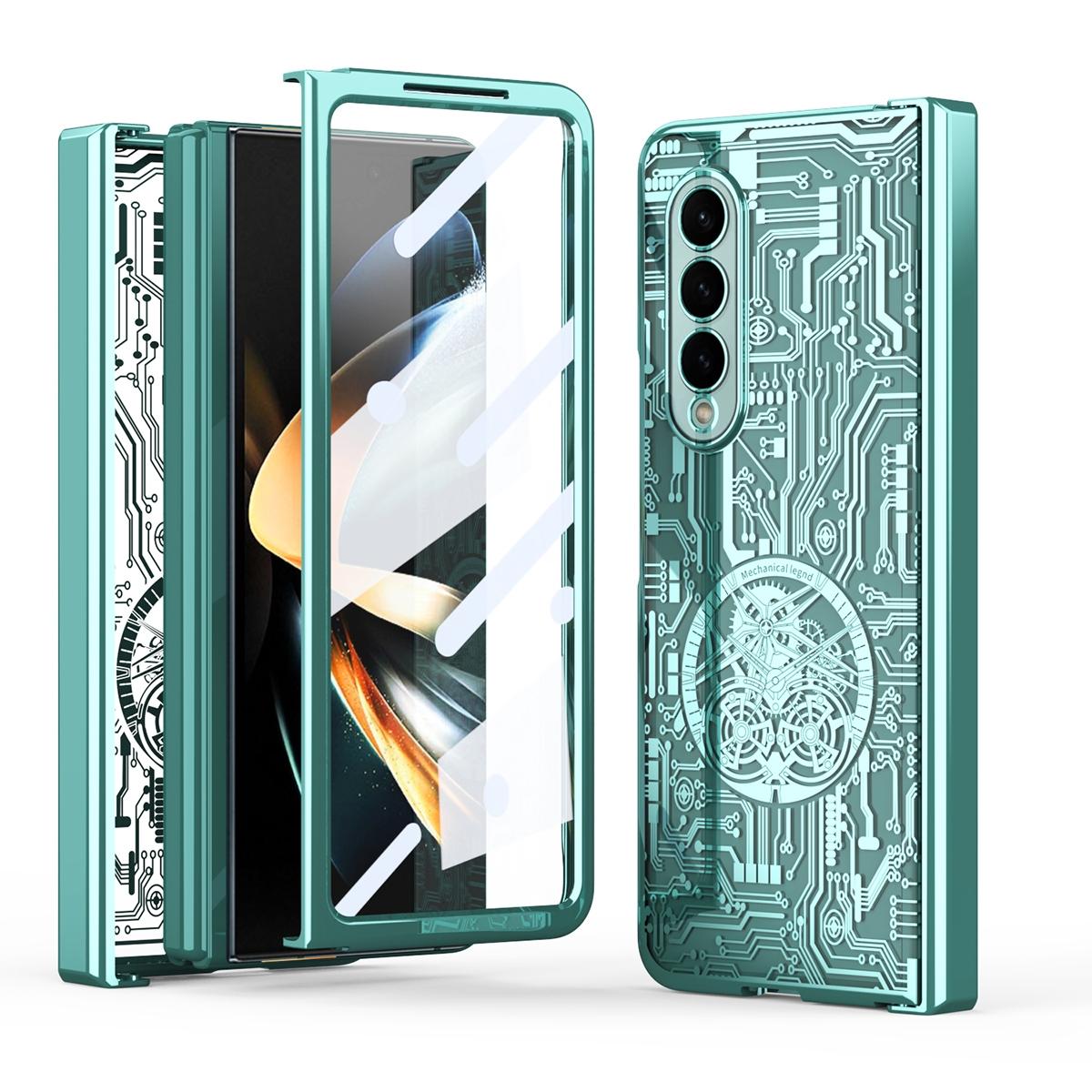 For Samsung Galaxy Z Fold4 5G Foldable Electroplated Phone Case - Mechanical Legend 4. - Green