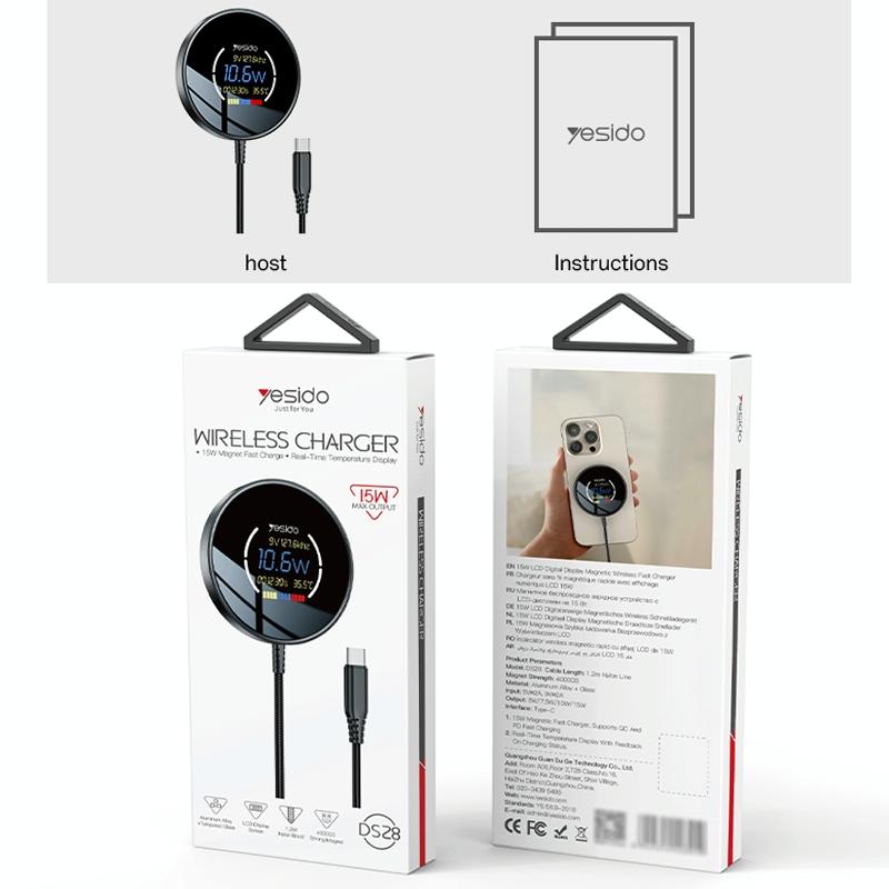 15W Magnetic Wireless Charger With Digital Display 1.2M