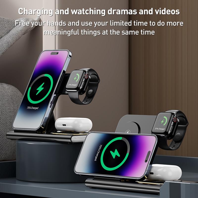 15W 3 In 1 Foldable Wireless Charger - Black