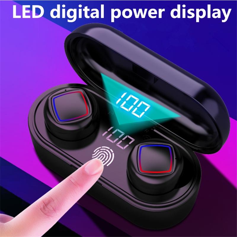 Wireless Fingerprint Touch Earbuds with Led Display and Charging Case - Black