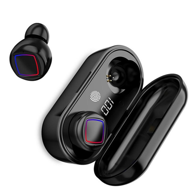 Wireless Fingerprint Touch Earbuds with Led Display and Charging Case - Black