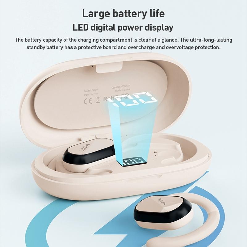 Wireless Bluetooth Earphones with Led Display - Zga Gs08 - Black