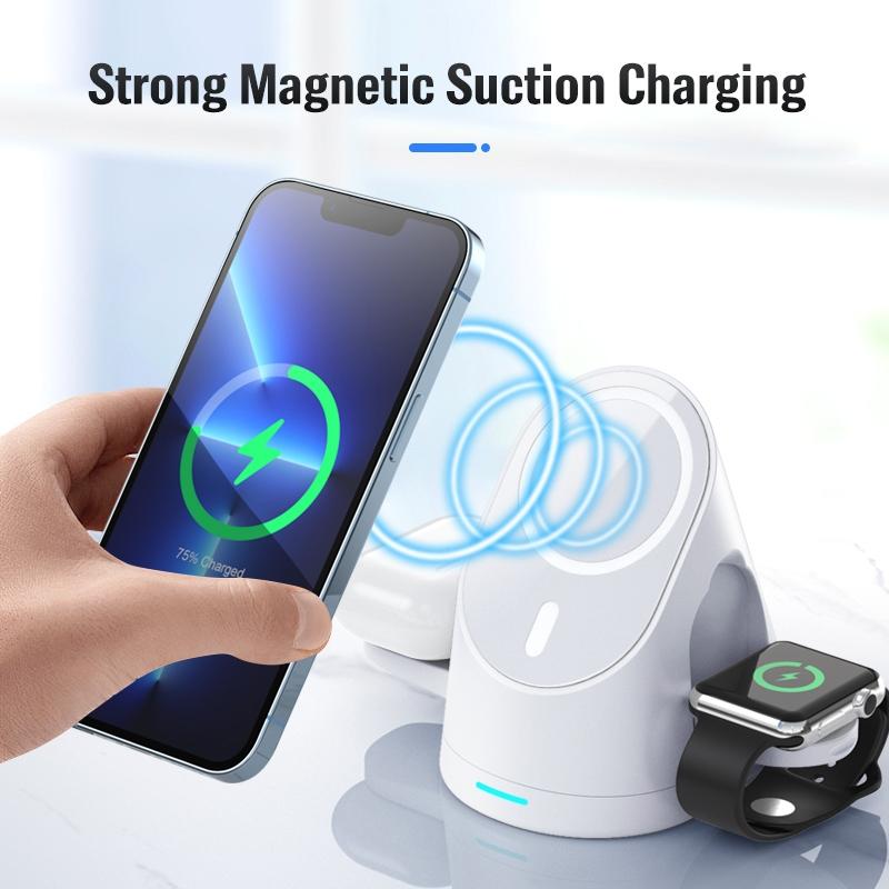 3 In 1 Magnetic Wireless Charging Bracket For Smartphone Iwatch Airpods - Black