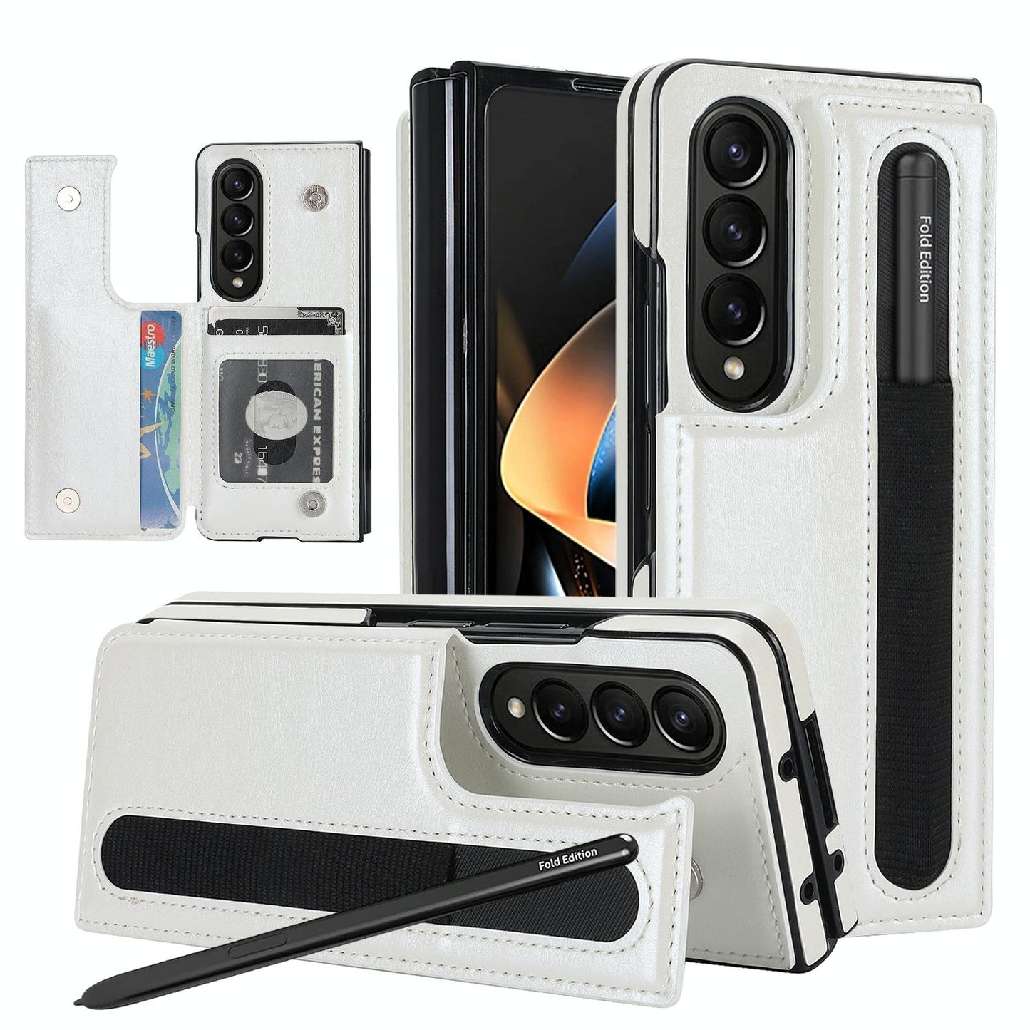 For Samsung Galaxy Z Fold4 5G Double Buckle Foldable Phone Case With Pen Slot - White