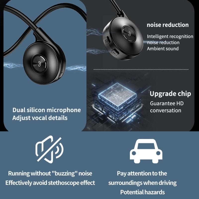 Bone Conduction Bluetooth Earphones with Stereo Vibration Speaker - Black