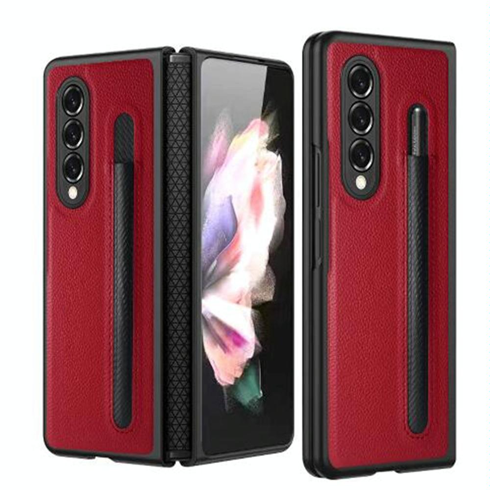 For Samsung Galaxy Z Fold4 5G Litchi Texture Hinge Case - Black