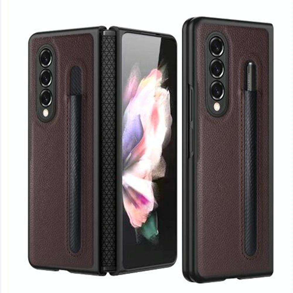 For Samsung Galaxy Z Fold4 5G Litchi Texture Hinge Case - Black