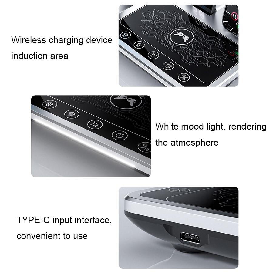 30W 4 In 1 Wireless Charger With Ambient Light Silver / Black