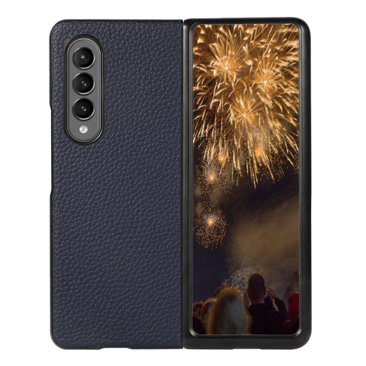 For Samsung Galaxy Z Fold4 5G Litchi Texture Case - Two Tone - Black