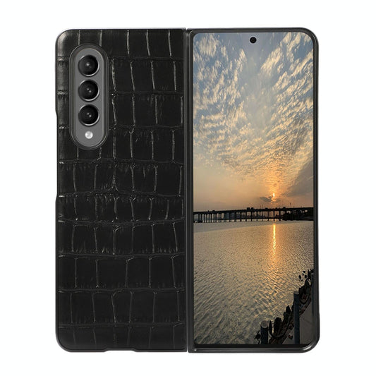 For Samsung Galaxy Z Fold4 5G Genuine Leather Crocodile Texture Phone Case - Black