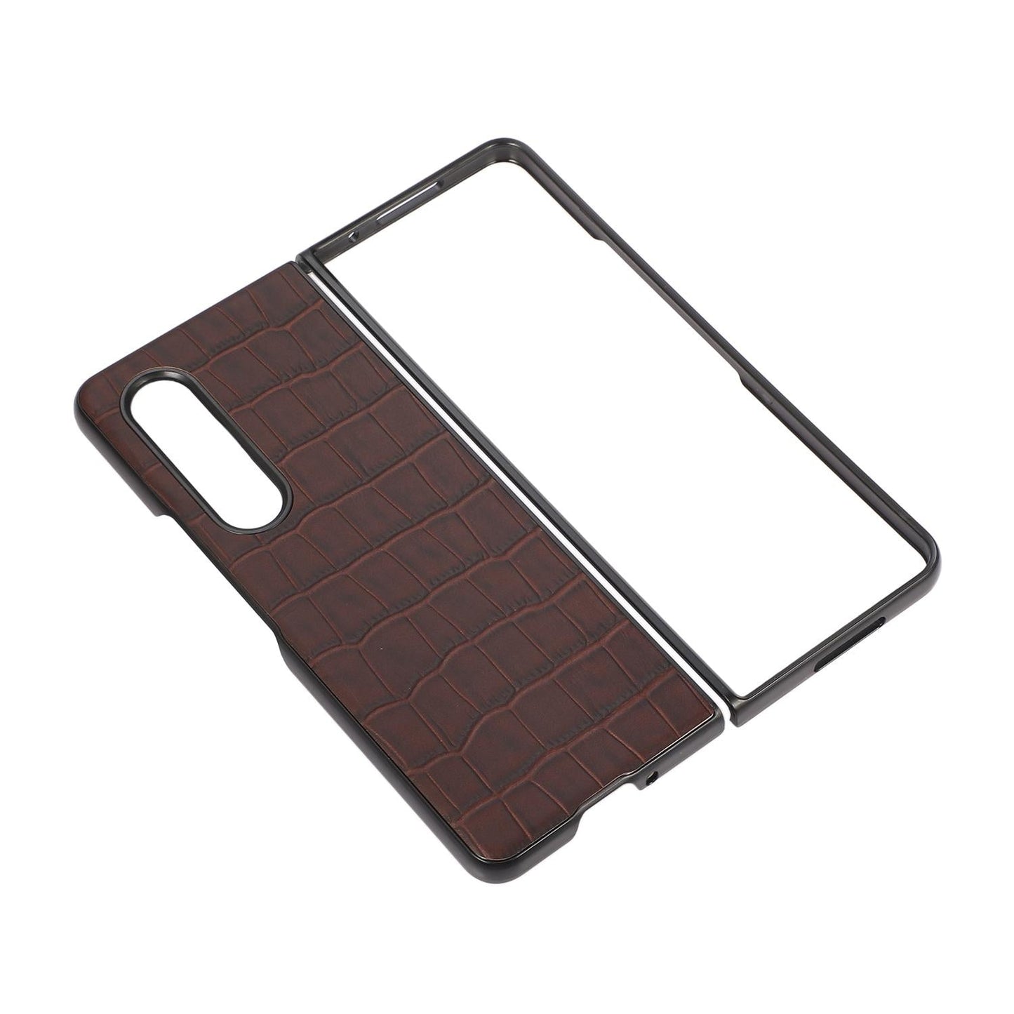 For Samsung Galaxy Z Fold4 5G Genuine Leather Crocodile Texture Phone Case - Black