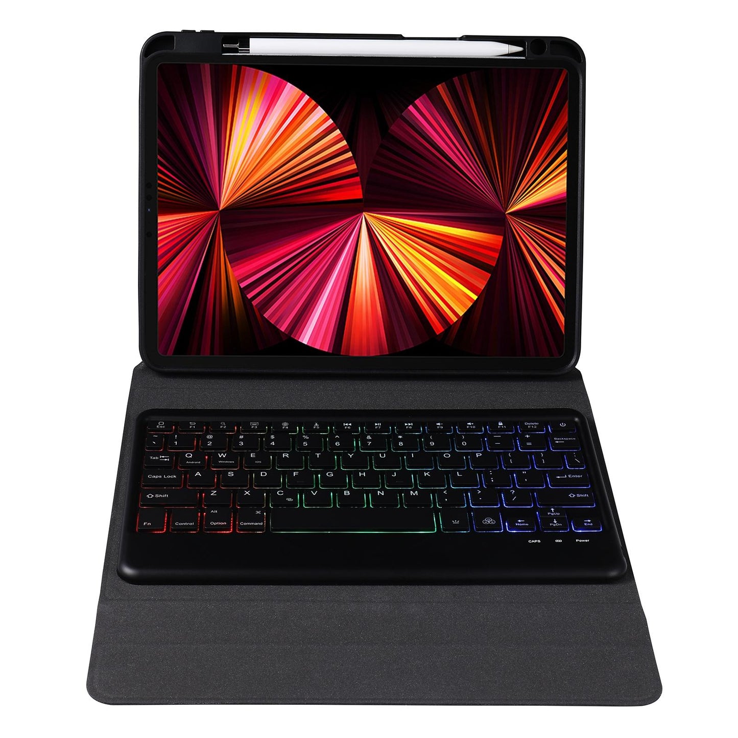 Bluetooth Keyboard Leather Case For Ipad 9.7 - Triangle Holder & Pen Slot - Black Diamond Pattern