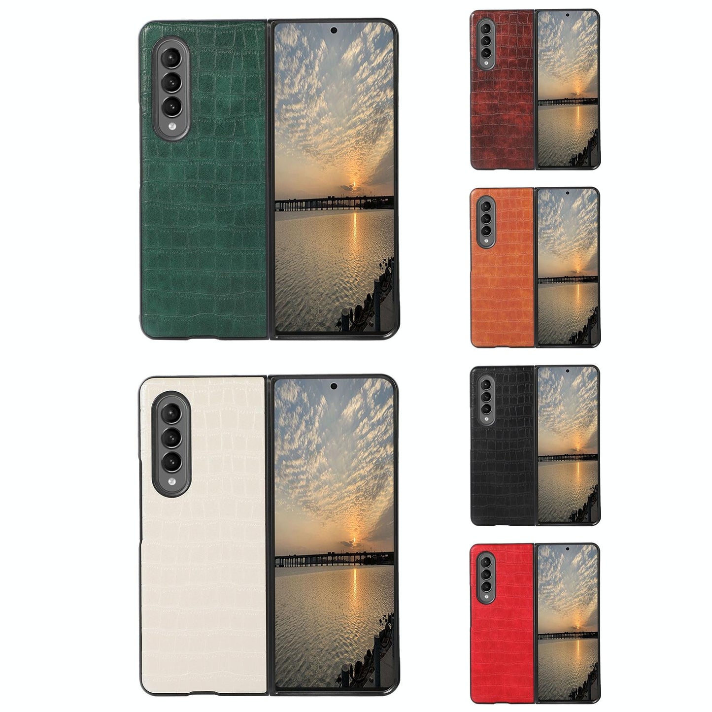 For Samsung Galaxy Z Fold4 5G Foldable Crocodile Texture Phone Case - Pu Leather - Black