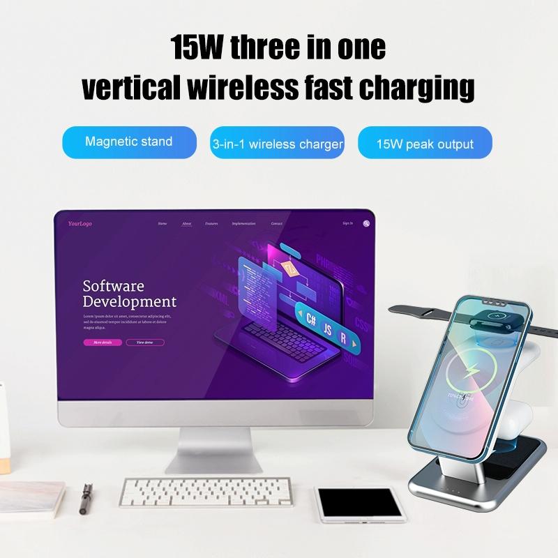 15W 3 In 1 Magnetic Wireless Charger - White