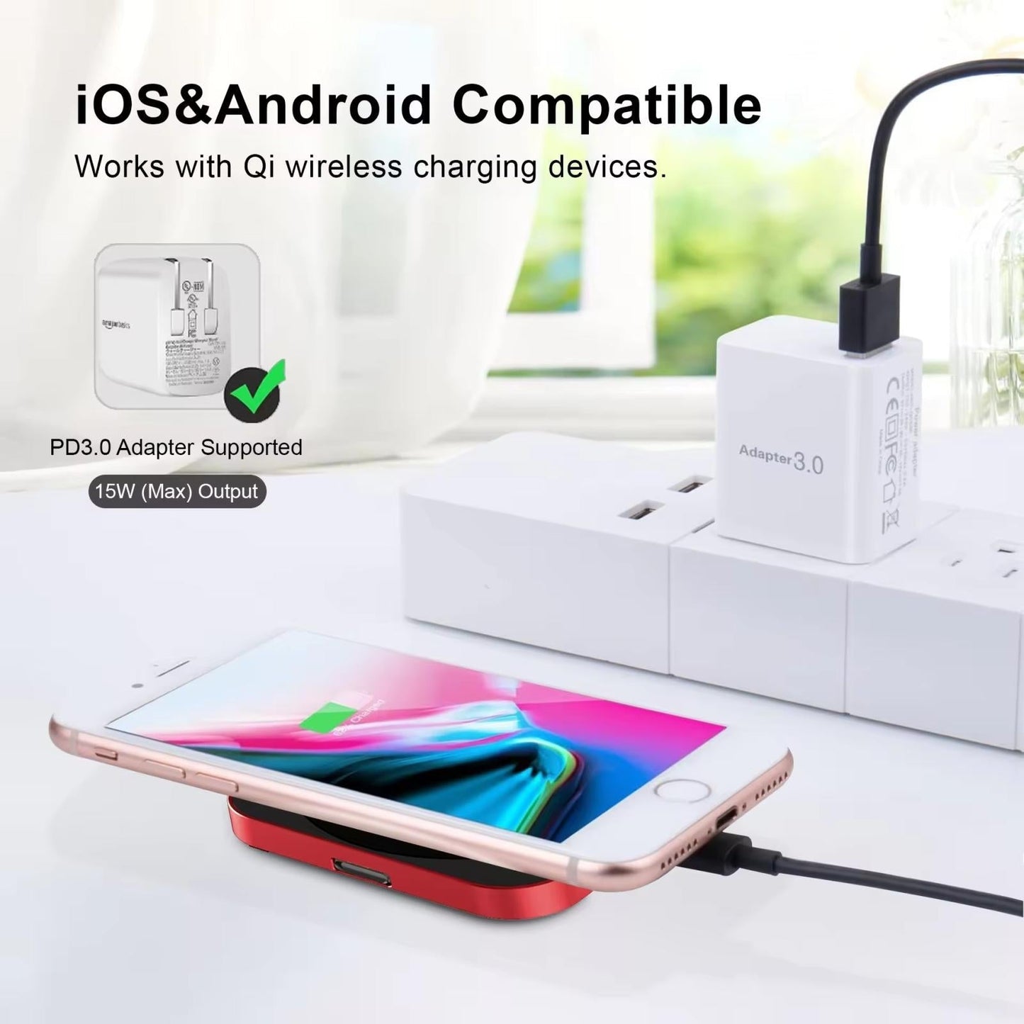 15W 3 In 1 Magnetic Wireless Charger For Smart Devices - Red