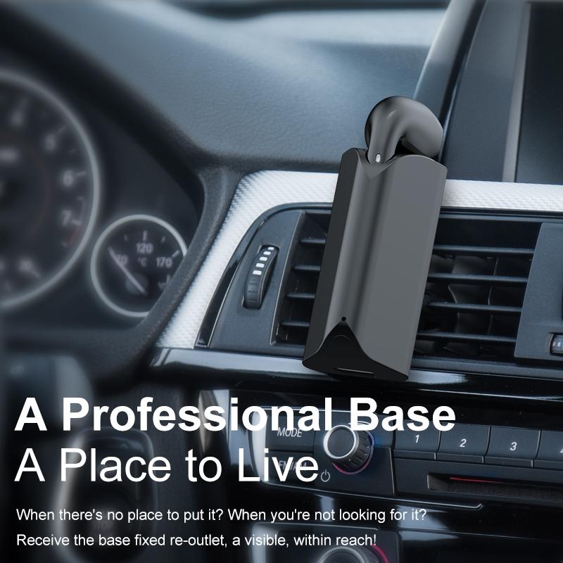 Mini Wireless Bluetooth Car Earphone with Mic - Business Driving - Black