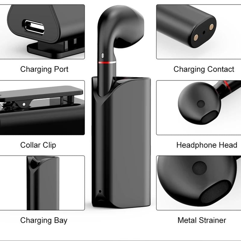 Mini Wireless Bluetooth Car Earphone with Mic - Business Driving - Black