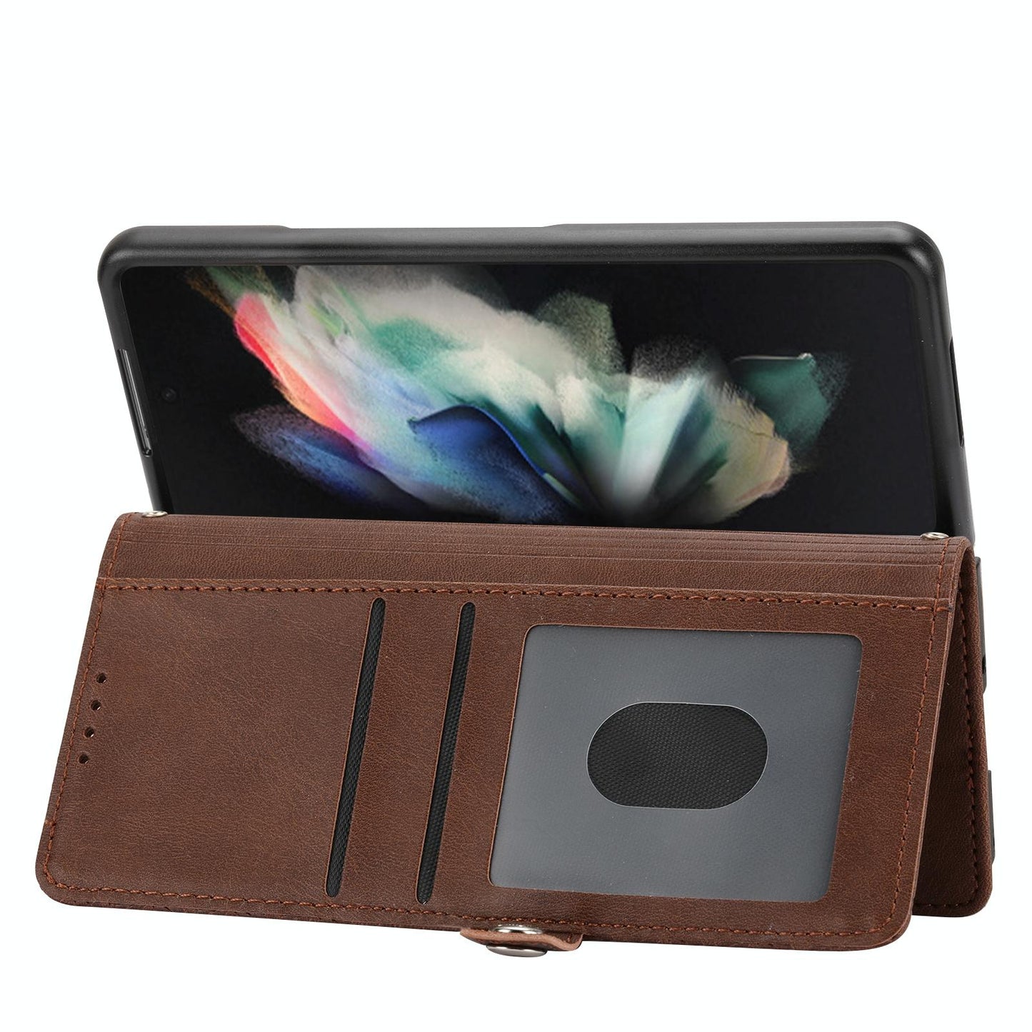 For Samsung Galaxy Z Fold4 5G Textured Leather Phone Case - Cubic Grid Design - Black