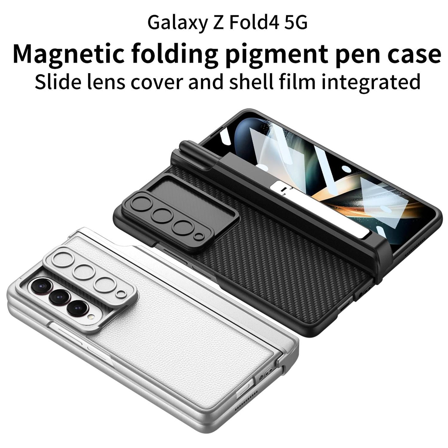 For Samsung Galaxy Z Fold4 5G Magnetic Leather Flip Case With Holder - Black