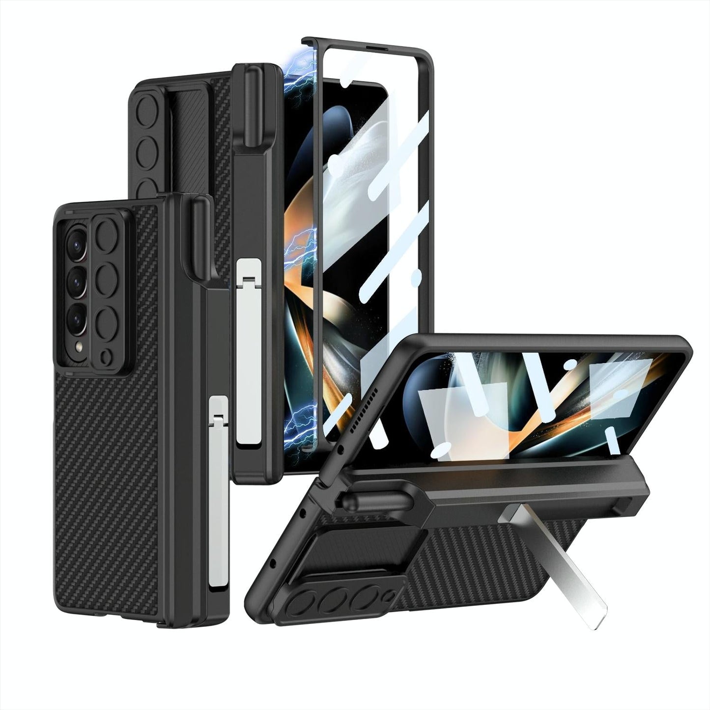 For Samsung Galaxy Z Fold4 5G Magnetic Leather Flip Case With Holder - Black