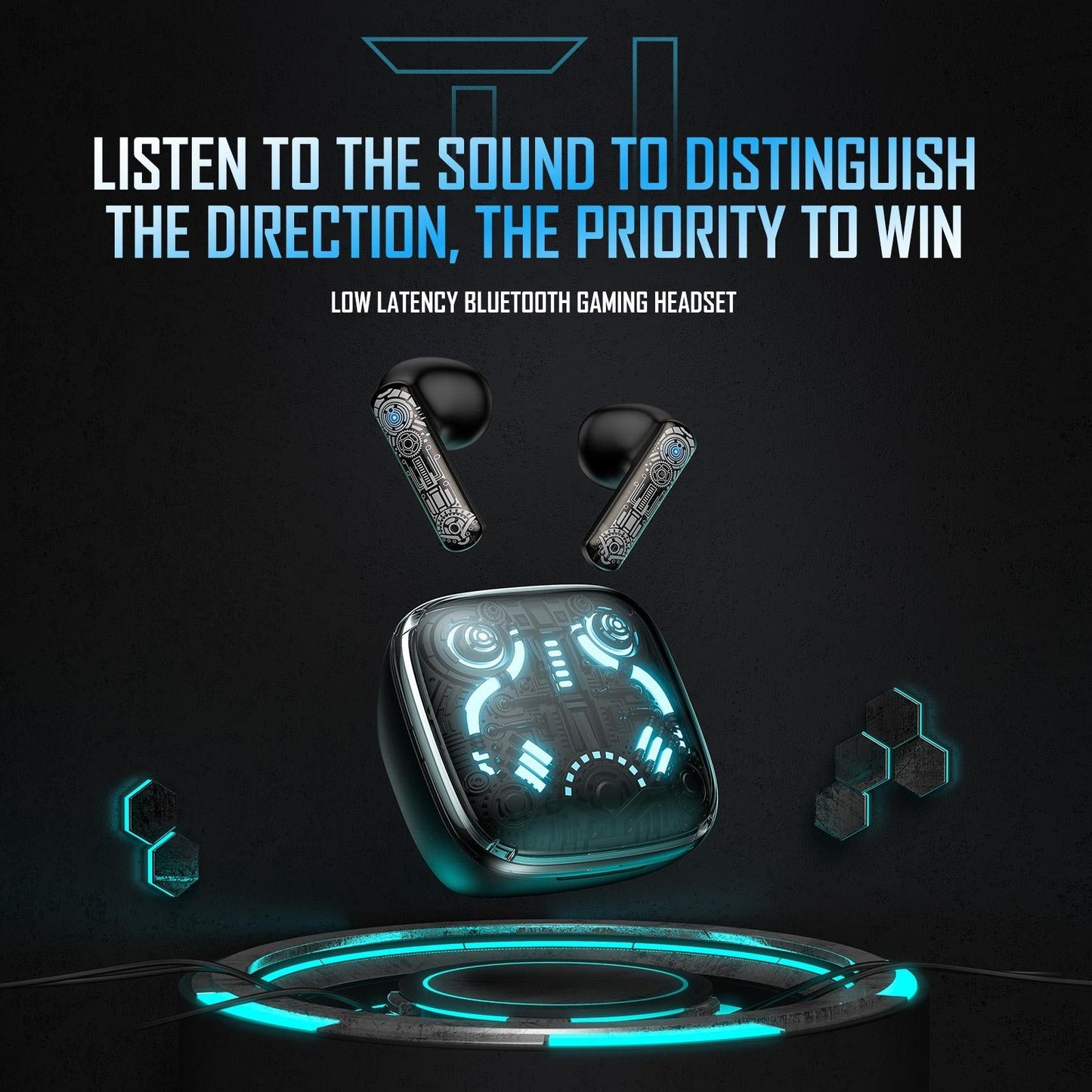 Black Tws Bluetooth Gaming Earphones with Noise Reduction