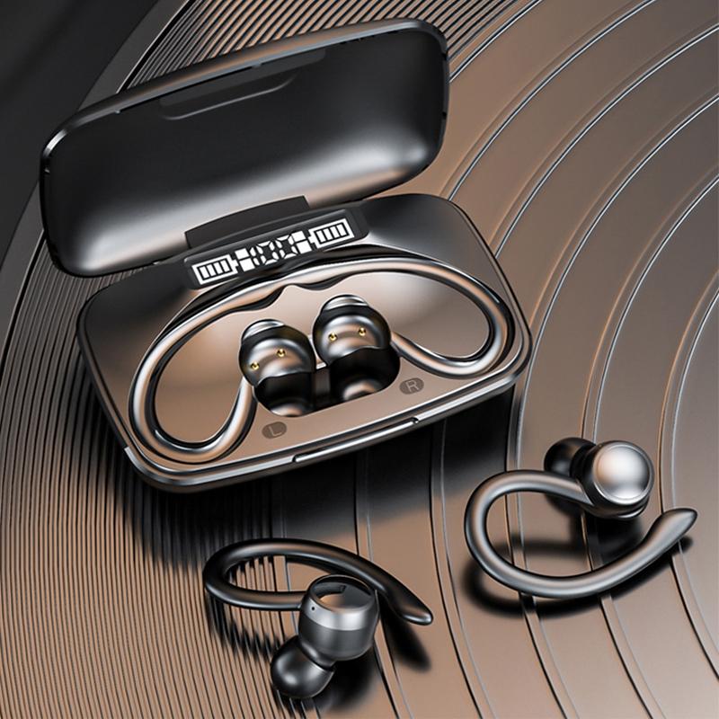 Led Bluetooth Earphones with Noise Reduction and Power Bank Function - Black