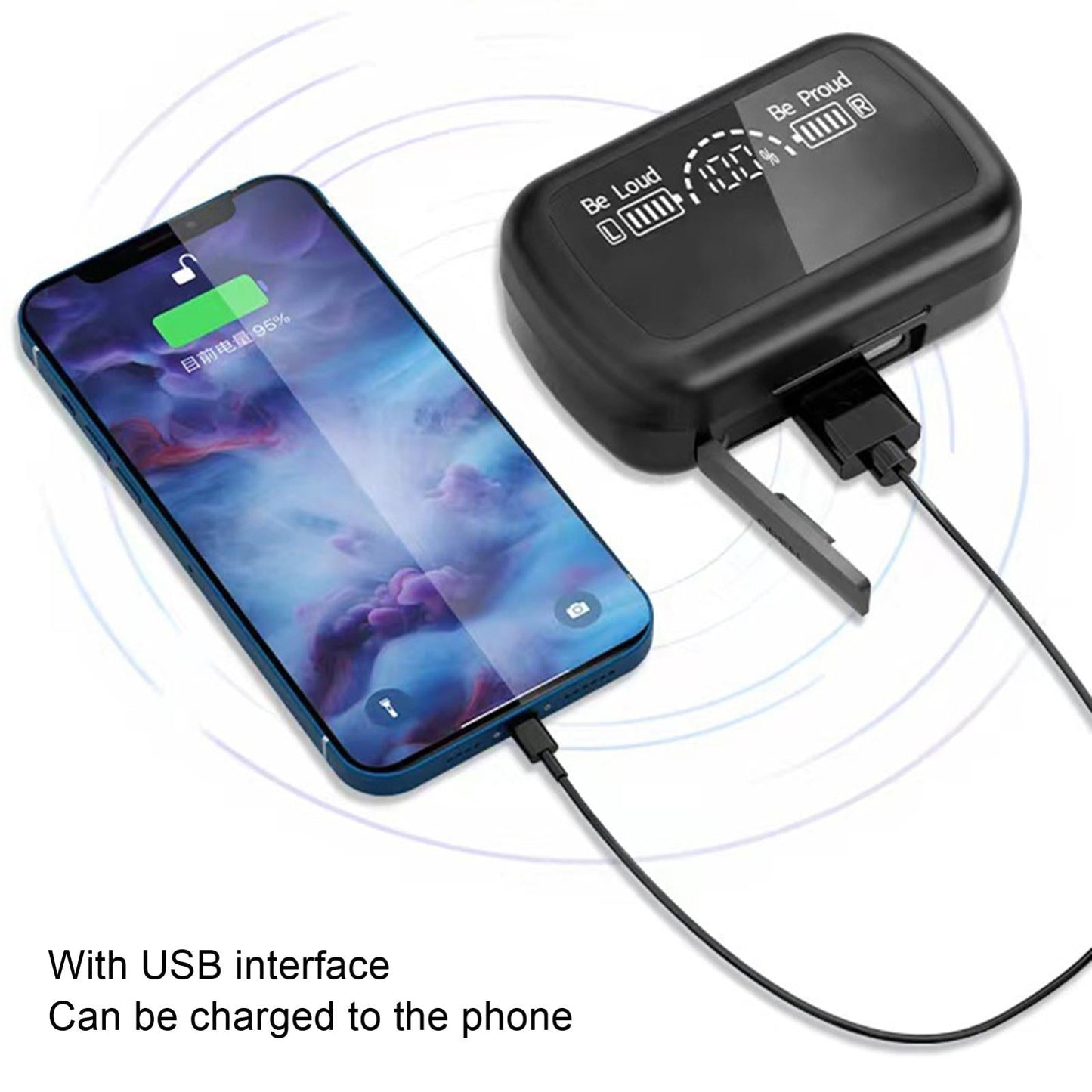 Mini Bluetooth Headset with Charging Bin and Digital Display - Black