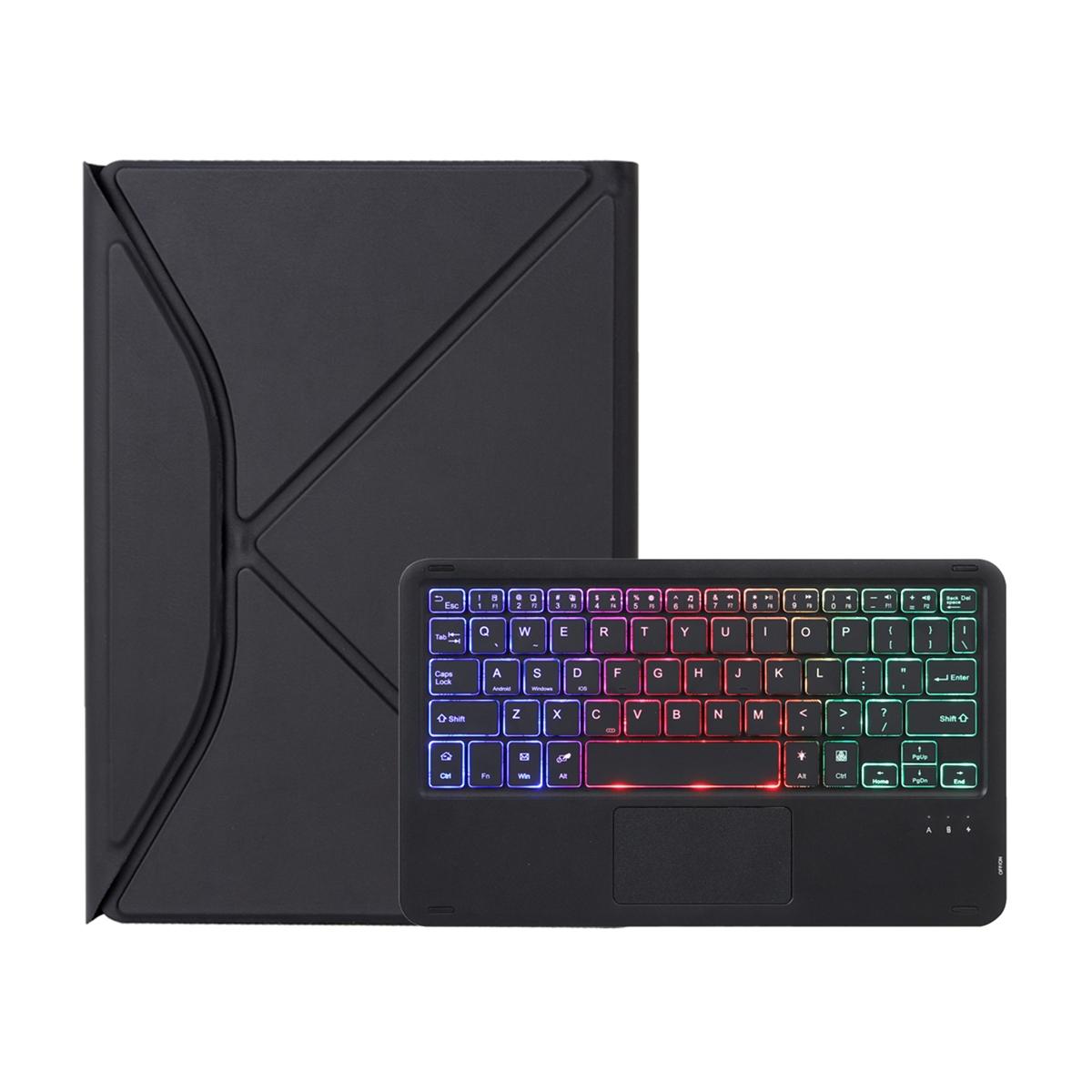 Touchpad Bluetooth Keyboard Leather Tablet Case With Pen Slot And Backlight - Black