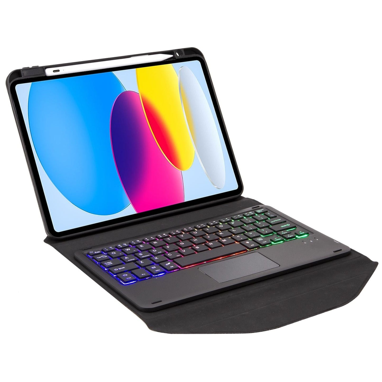 Touchpad Bluetooth Keyboard Leather Tablet Case With Pen Slot And Backlight - Black