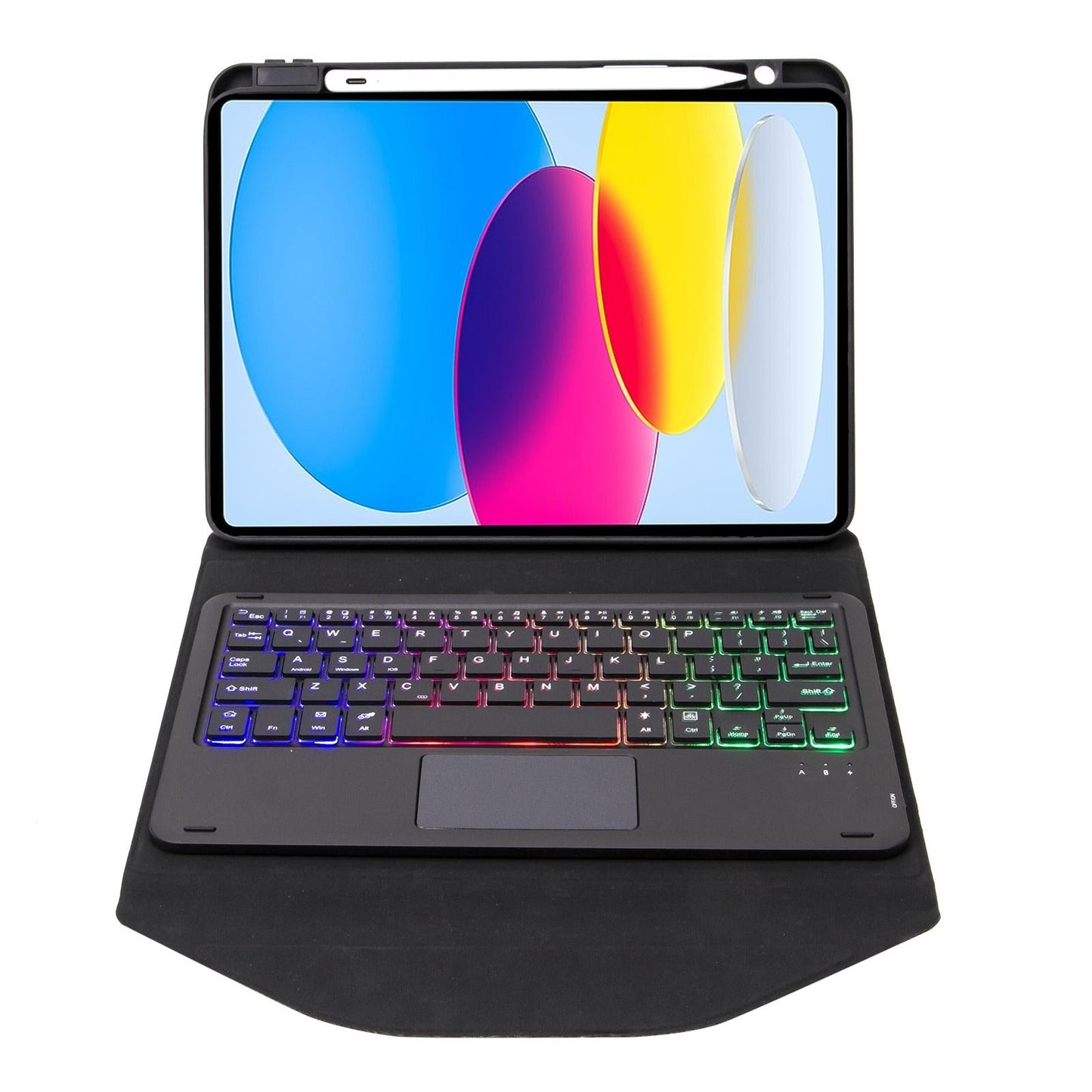 Touchpad Bluetooth Keyboard Leather Tablet Case With Pen Slot And Backlight - Black