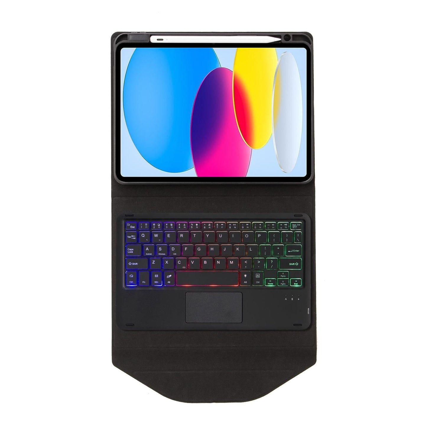 Touchpad Bluetooth Keyboard Leather Tablet Case With Pen Slot And Backlight - Black