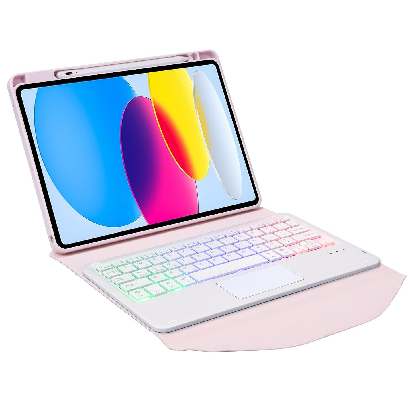 Touchpad Bluetooth Keyboard Leather Tablet Case With Pen Slot And Backlight - Black