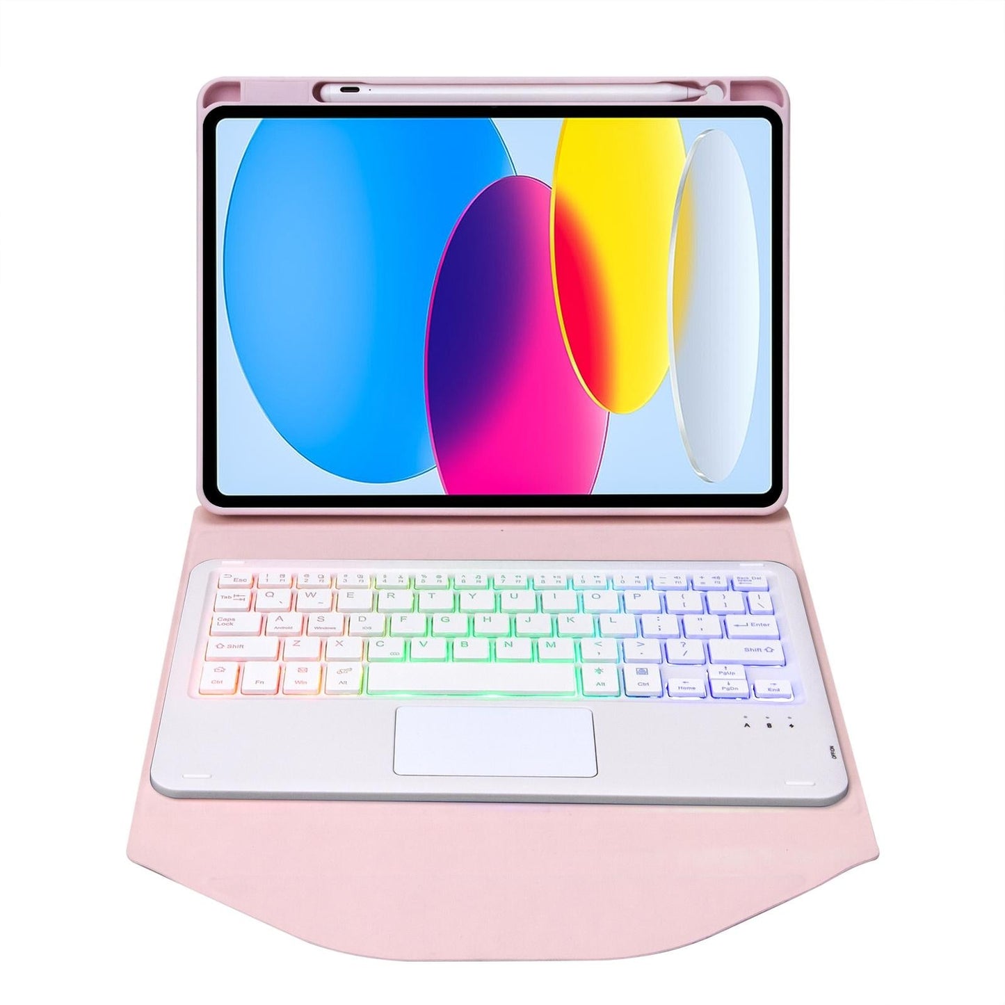 Touchpad Bluetooth Keyboard Leather Tablet Case With Pen Slot And Backlight - Black