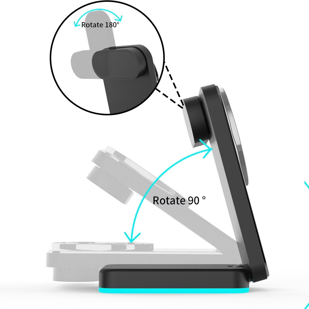 Foldable 3 In 1 Rgb Led Wireless Charger - Black