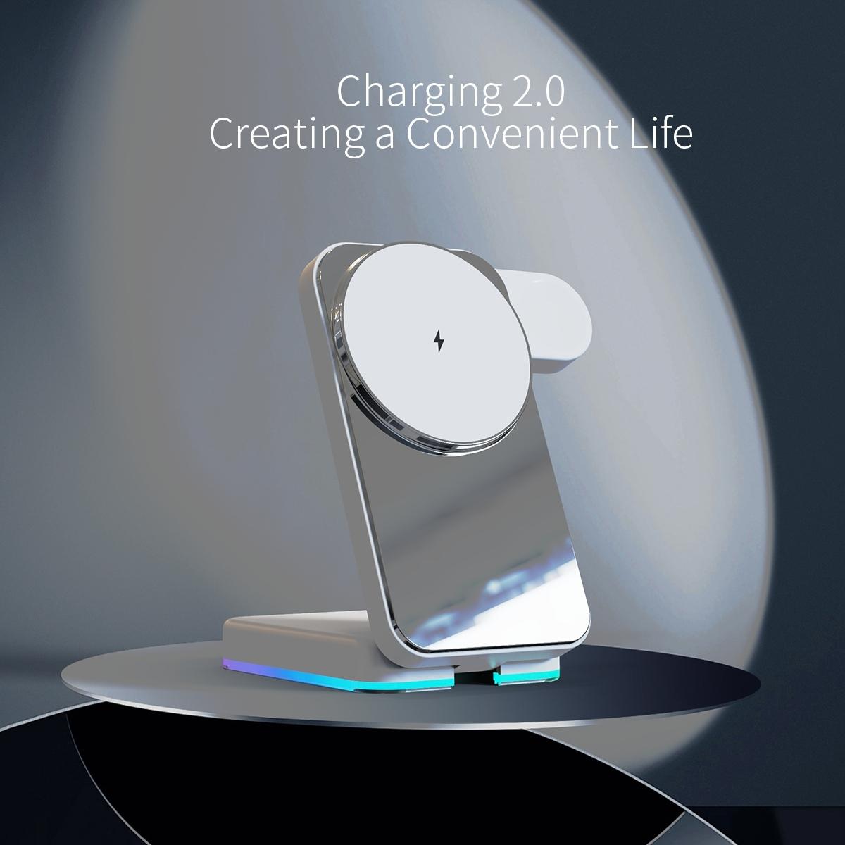 Foldable 3 In 1 Rgb Led Wireless Charger - Black