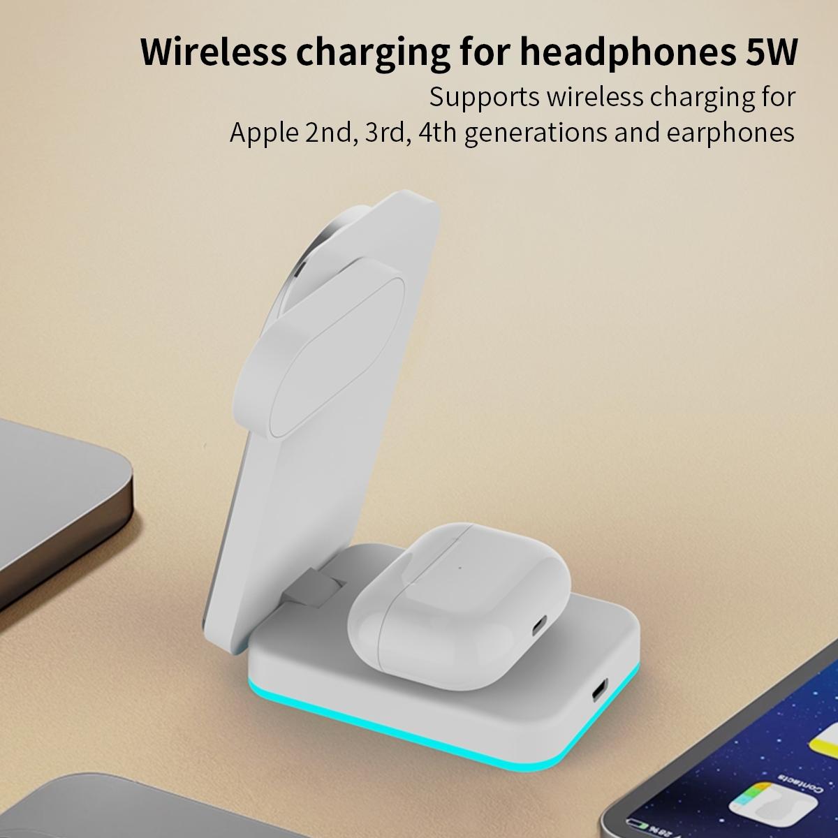 Foldable 3 In 1 Rgb Led Wireless Charger - Black