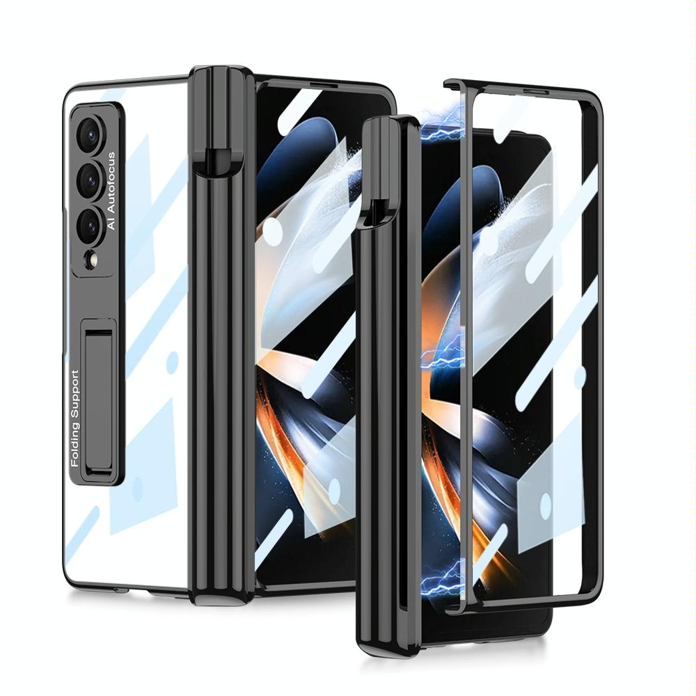 For Samsung Galaxy Z Fold4 5G Shockproof Magnetic Case With Pen Slots - Black