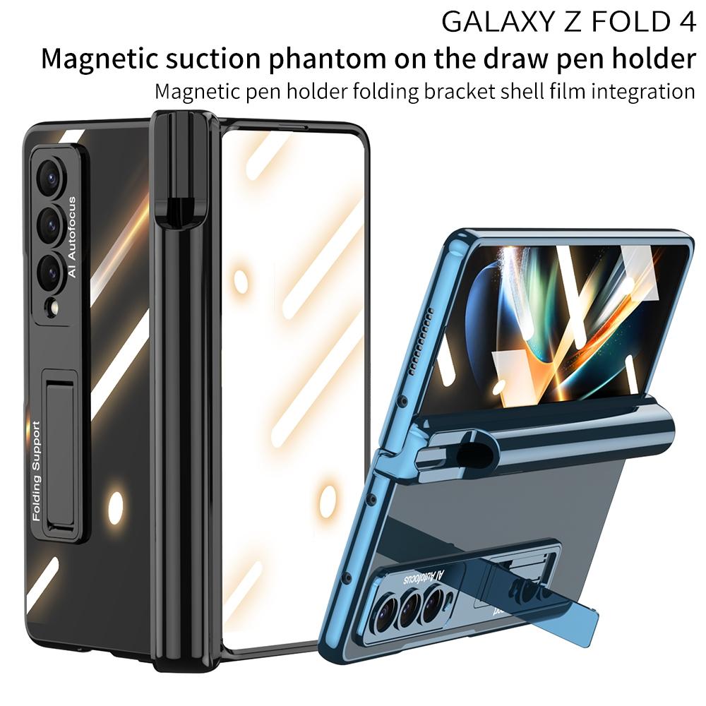 For Samsung Galaxy Z Fold4 5G Shockproof Magnetic Case With Pen Slots - Black