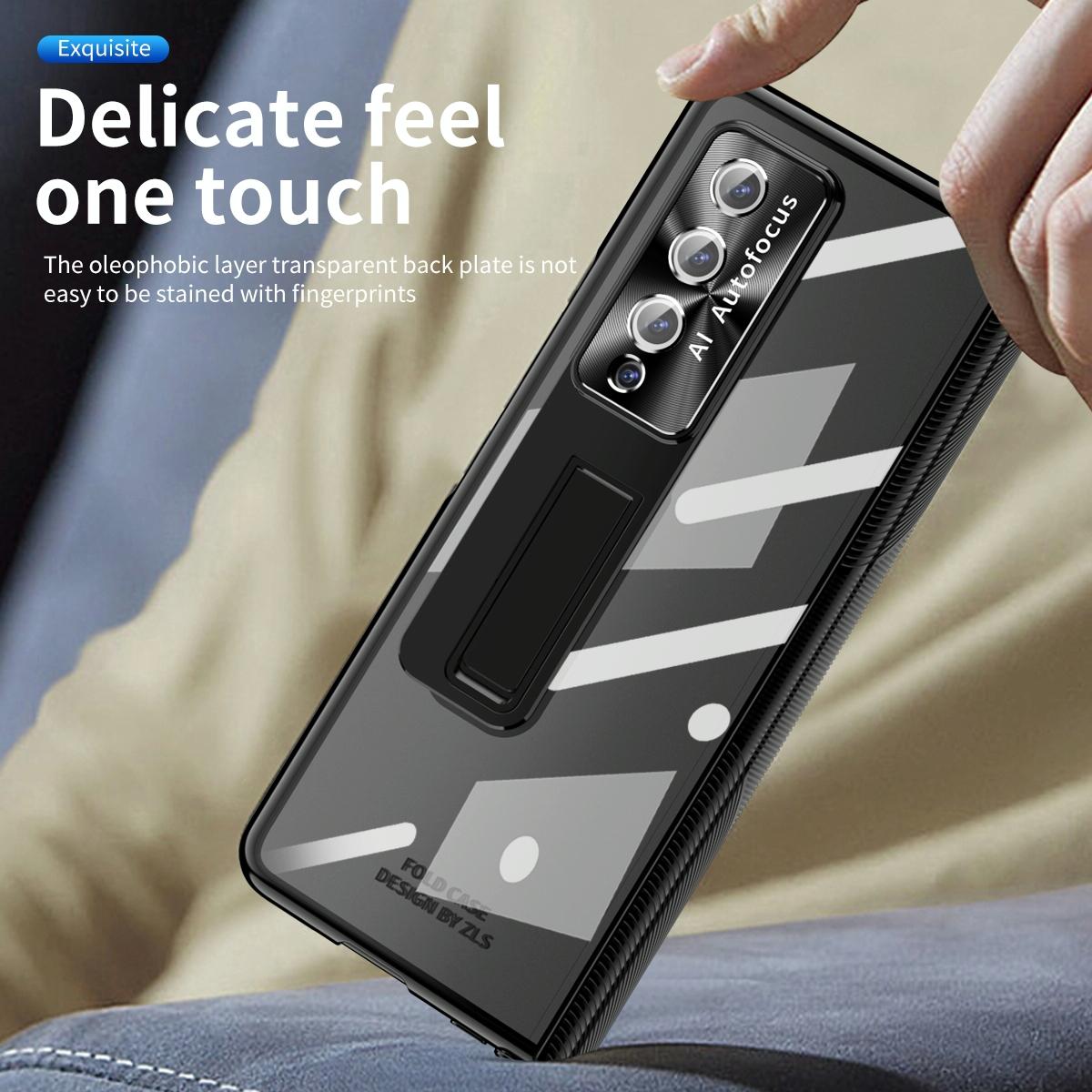 For Samsung Galaxy Z Fold4 5G Magnetic Phone Case With Holder - Plating Finish - Black