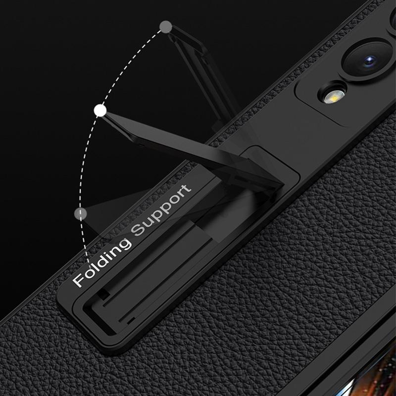 For Samsung Galaxy Z Fold4 5G Leather Case With Stand - Ultra Thin - Cross Texture