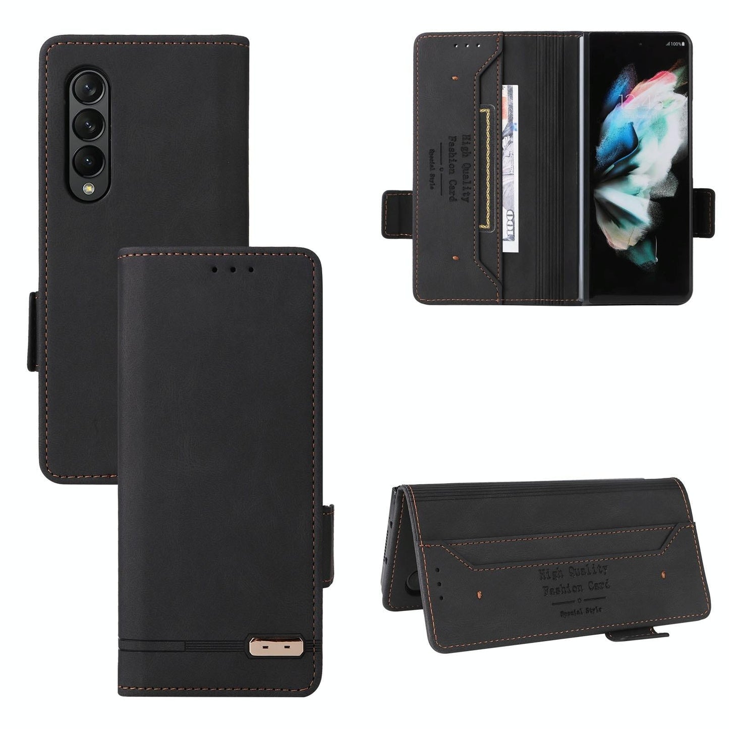For Samsung Galaxy Z Fold4 5G Leather Flip Case With Magnetic Clasp - Black