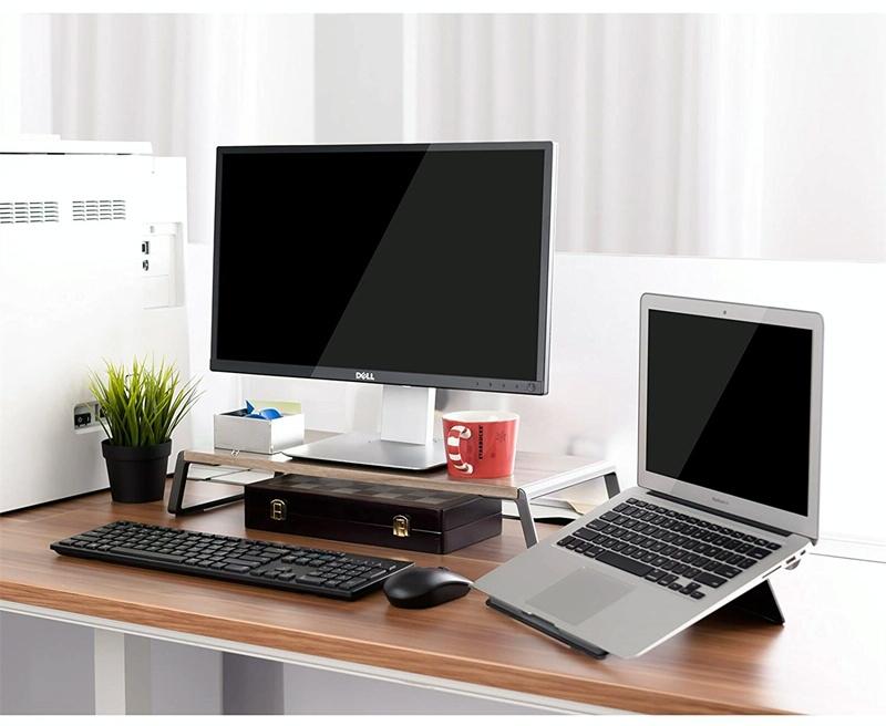 Metal Feet Monitor Stand for Imac Macbook Lcd Printer - Dark Wood Grain