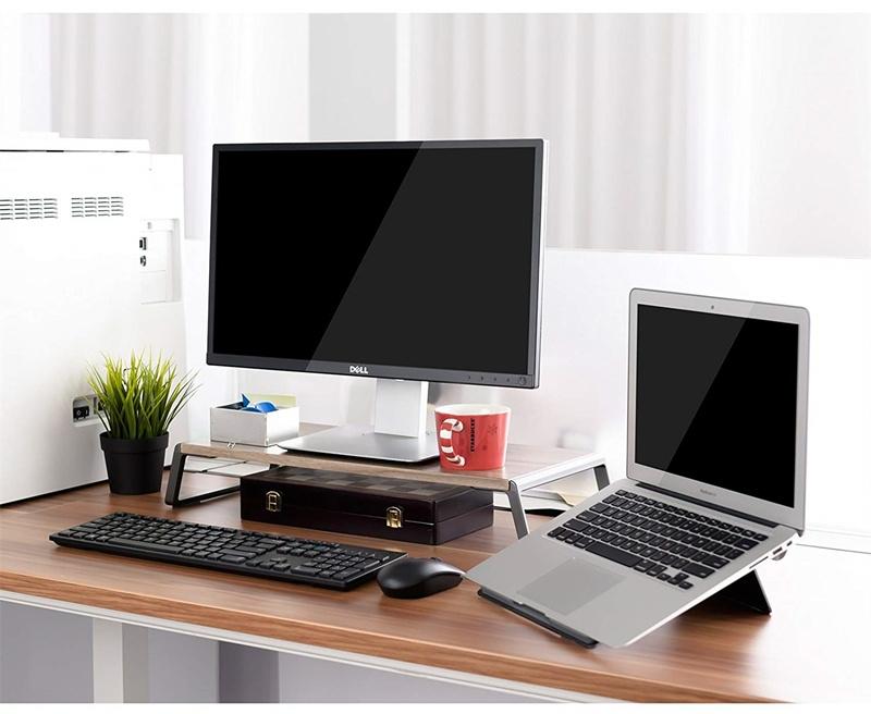 Metal Feet Monitor Stand for Imac Macbook Lcd Printer - Dark Wood Grain
