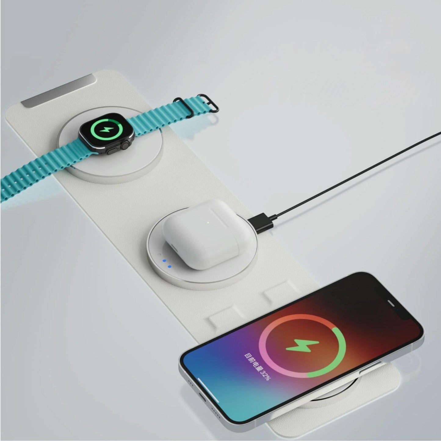 15W 3 In 1 Magnetic Wireless Charger - White