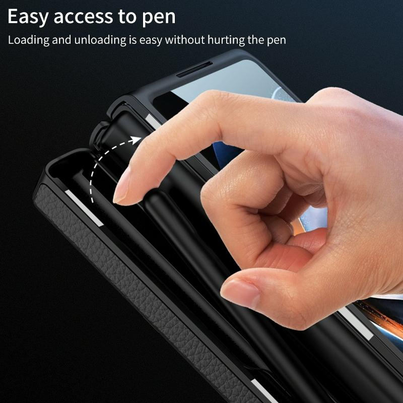 For Samsung Galaxy Z Fold4 5G Leather Phone Case With Foldable Hinge And Holder - Black