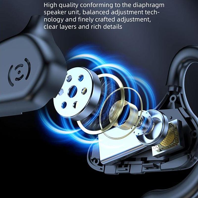 Digital Display Hanging Ear Bone Conduction Bluetooth Headset - Yx02 - Black