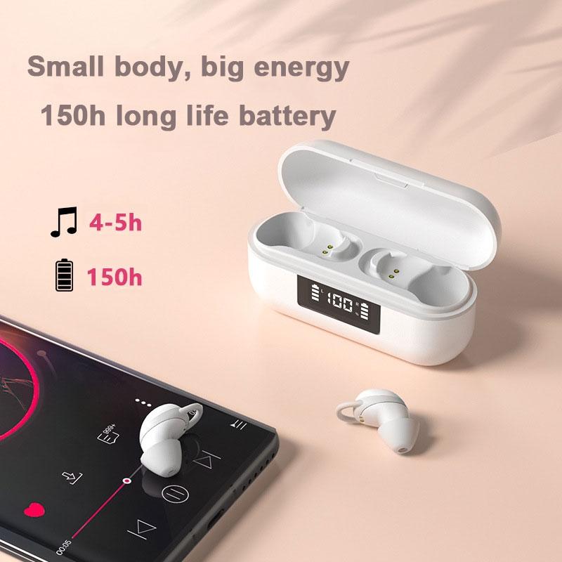 Wireless Noise-cancelling Earbuds with Digital Display and Charging Case - White