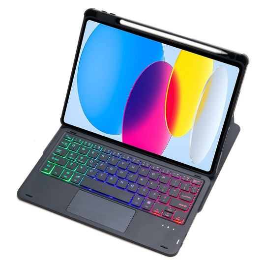360 Rotation Bluetooth Keyboard Leather Case For Ipad 10.9 2022 With Touch Control And Backlight - Black