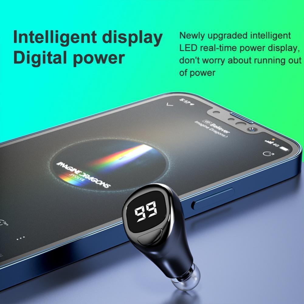 Mini Bluetooth Earphone with Digital Display for Business - Black